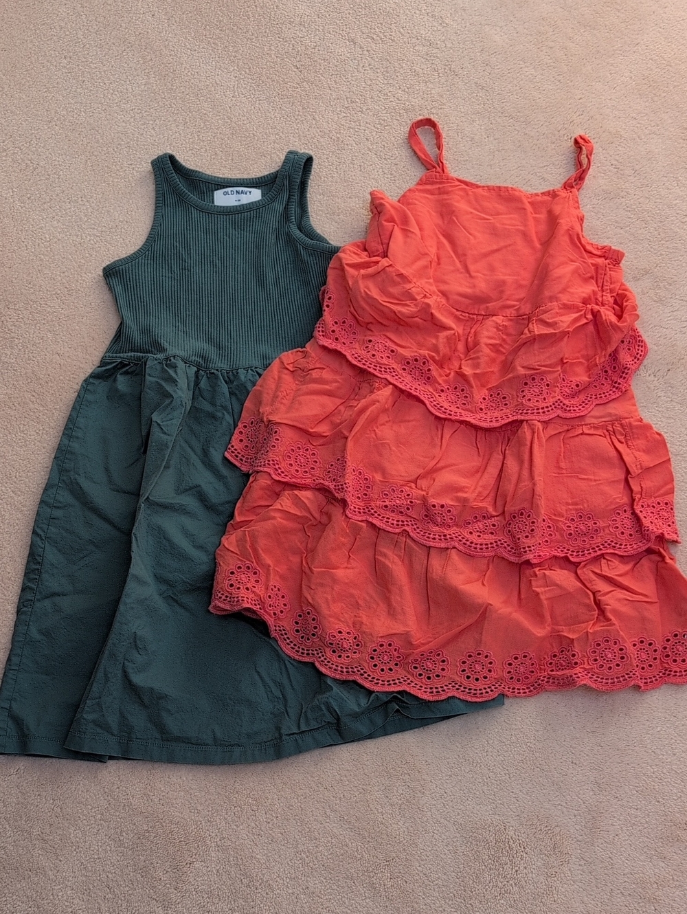 Old Navy Green Ribbed Tank Dress + Coral Tiered Sundress Set NWOT